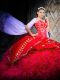 Wonderful Sleeveless Organza Brush Train Lace Up Sweet 16 Quinceanera Dress in Red with Embroidery and Ruffles