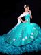 Perfect Aqua Blue Sweetheart Lace Up Embroidery and Ruffles Quinceanera Dresses Brush Train Sleeveless