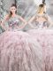 Custom Design Pink Sleeveless Ruffles Floor Length Quinceanera Dress