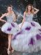 Tulle Sleeveless Floor Length Quinceanera Gown and Beading and Ruffled Layers and Sequins