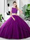 High Class Purple Two Pieces Lace and Ruching Sweet 16 Dresses Zipper Tulle Sleeveless Floor Length