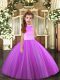 Lilac Ball Gowns Halter Top Sleeveless Tulle Floor Length Backless Beading Little Girls Pageant Dress