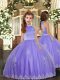 Custom Designed Ball Gowns Little Girls Pageant Gowns Lavender High-neck Tulle Sleeveless Floor Length Backless