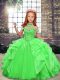 Customized Green Sleeveless Beading Floor Length Little Girls Pageant Gowns