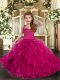 Inexpensive Fuchsia Sleeveless Floor Length Ruffles Lace Up Little Girls Pageant Gowns