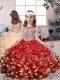 Trendy Red Sleeveless Beading and Ruffles Floor Length Pageant Gowns For Girls