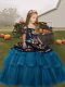 Fashionable Embroidery and Ruffled Layers Kids Formal Wear Teal Lace Up Sleeveless Floor Length