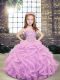 Inexpensive Lavender Tulle Lace Up Little Girl Pageant Dress Sleeveless Floor Length Beading and Ruffles