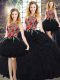 Black Ball Gowns Organza Scoop Sleeveless Embroidery and Ruffles Zipper 15th Birthday Dress