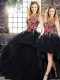 Sleeveless Tulle Floor Length Lace Up Vestidos de Quinceanera in Black with Beading and Embroidery