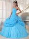 Strapless Pick-up Organza Appliques Quinceanera Dress in Aqua