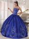 Royal Blue Ball Gown Strapless Floor-length Embroidery Quinceaneara Dress