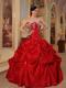 Red Strapless Beading and Embroidery Quinceanera Party Dress