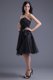 A-line Black Strapless Knee-length Hand Made Flowers Evening Dress