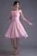 A-line Pink Off the Shoulder Chiffon Knee-length Ruching Evening Dress