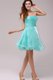 A-line Strapless Aqua Blue Organza Ruching Evening Dress