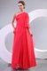 Empire One Shoulder Floor-length 3/4-Length Sleeve Evening Dress in Coral Red