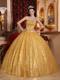 Gold Ball Gown Sweetheart Quinceanera Dress with Beading and Sequins