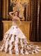 Gorgeous Ball Gown Strapless Brush Train Zebra White Quince Dress