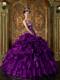 Purple Ball Gown Strapless Appliques and Ruffles Quinceanera Dress