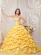 Yellow Strapless Quinceanera Dress with Appliques and Beading