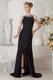 Black Coulmn Bateau Beading Little Black Dress Brush Train Chiffon