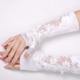 Elegant Satin Fingerless Elbow Length Bridal Gloves With Lace Appliques