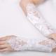 Fabulous Satin Fingerless Elbow Length Bridal Gloves With Appliques