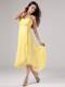 Simple Yellow Spaghetti Straps Homecoming Dresses Beading Ruche