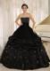 Black Strapless Dress for Sweet 15 with Appliques and Pick-ups