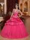 Halter Top Taffeta Puffy Ball Gown Quince Dress in Hot Pink