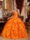 Orange Ruched Puffy Floor-length Taffeta Quince Dresses