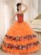 Orange Ruffles and Appliques Sweetheart Leopard Quinceanera Dress