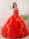 Fashion Beaded Ruffles Quinceanera Gowns in Red Floor Length