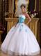 Classical Sweetheart Appliques White and Aqua Blue Fitted Dress for Sweet 15