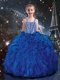 Hot Sale Ball Gown Straps Beading Party Girl Dress in Blue