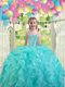 Lovely Aqua Blue Party Girl Dress with Ruffles and Beading