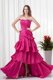 A-line Sweetheart Fuchsia High Low Ruching Bowknot Taffeta Evening Dress