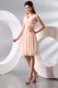 Empire V-neck Champagne Hand Made Flower and Ruching Short Evening Dress