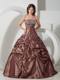 Pick-ups and Ruching Dress for Quince with Diamond Decorated Neckline