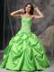 Green Nice Zipper-up Back Sweet 16 Dresses with Pick-ups and Appliques