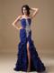 Blue Mermaid Sweetheart Brush Train Chiffon Beading Prom Dress