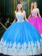 Scoop Sleeveless Tulle Quince Ball Gowns Lace and Appliques Zipper