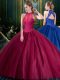 Flirting Burgundy Sleeveless Appliques Floor Length 15 Quinceanera Dress