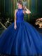 Navy Blue Sleeveless Beading and Appliques Floor Length Sweet 16 Quinceanera Dress