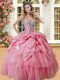 Sleeveless Floor Length Beading and Pick Ups Lace Up Quince Ball Gowns with Watermelon Red