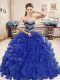 Lovely Sleeveless Lace Up Floor Length Beading and Ruffles Ball Gown Prom Dress