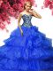 Royal Blue Sleeveless Beading and Ruffled Layers Floor Length Quinceanera Dress