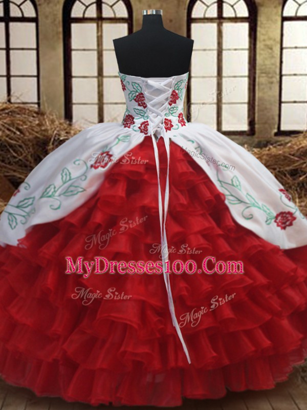 Organza Sleeveless Floor Length Sweet 16 Quinceanera Dress and Embroidery and Ruffled Layers