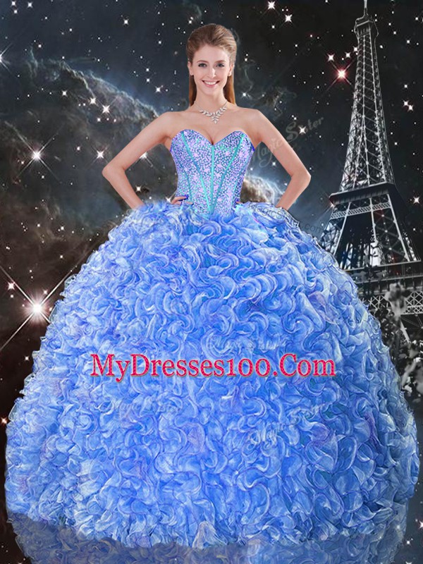 Beading Quinceanera Dresses Baby Blue Lace Up Sleeveless Floor Length